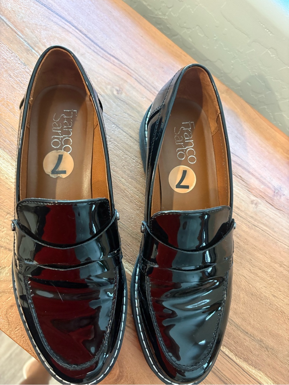 Franco Sarto Woman’s Black Patent Leather Slip-On Loafers